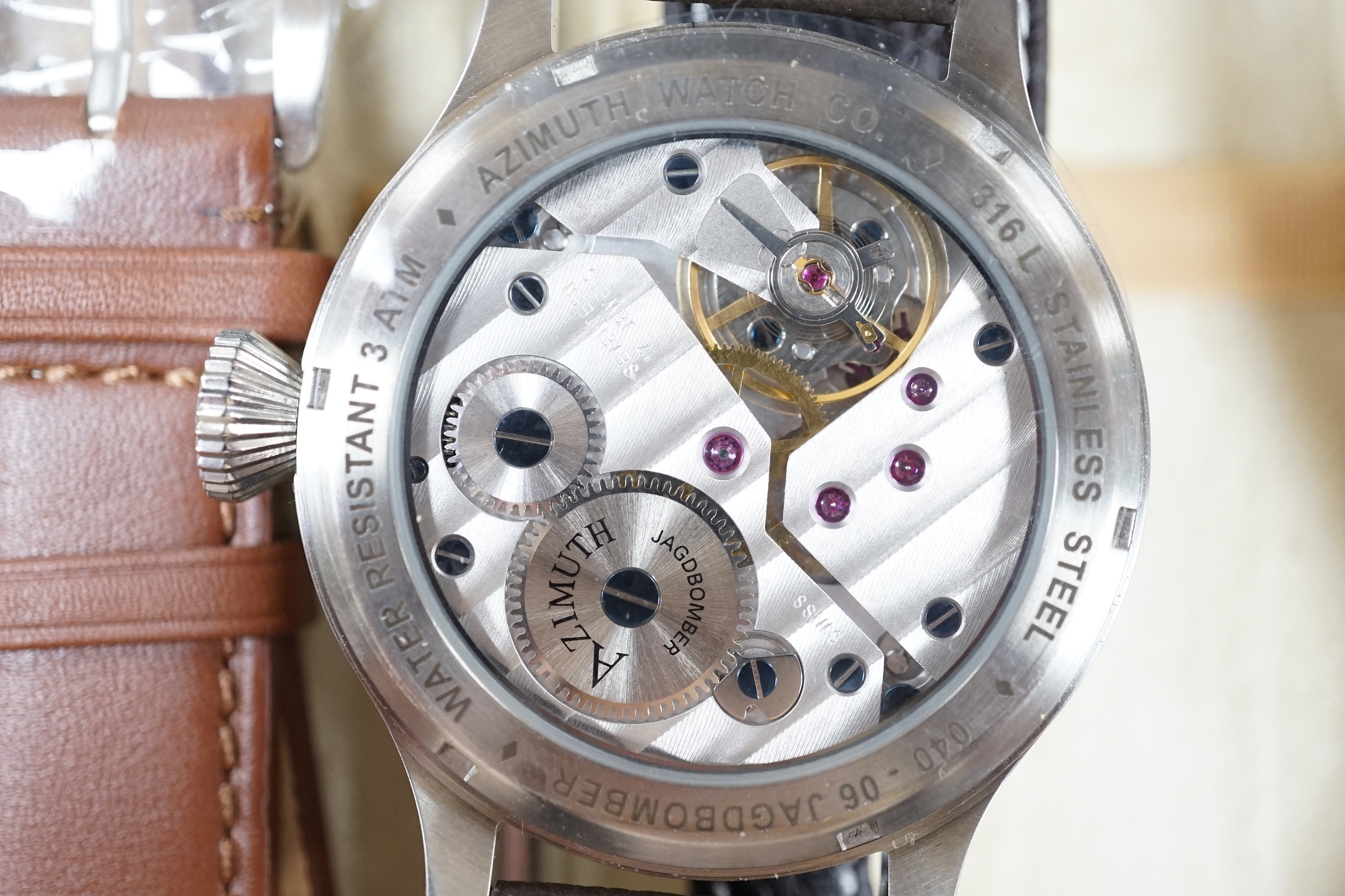 Two gentleman's recent stainless steel Azimuth wrist watches, Bombardier and Jagdbomber, with boxes.
